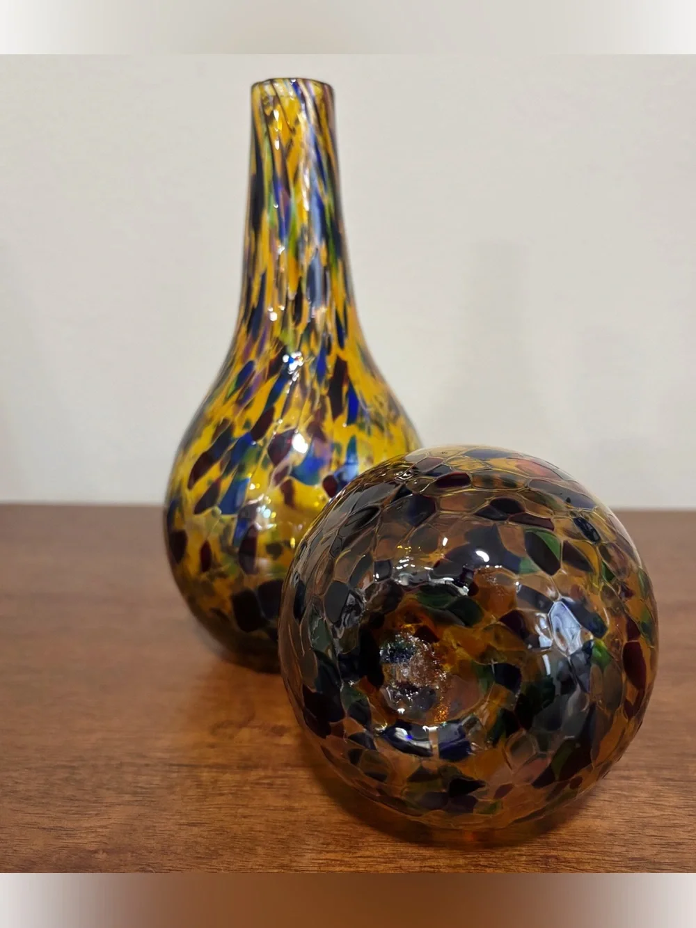 Murano Style Hand Blown Art Glass Bud Vases 8” Tall Set Of 2 Speckled